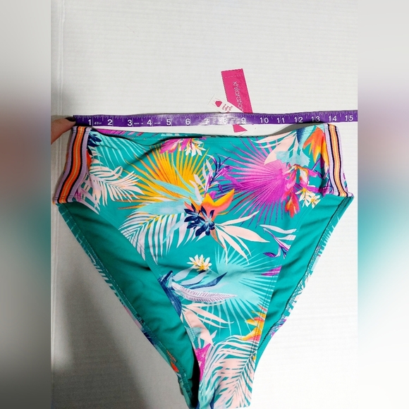 ⭐️5/$25 Xhilaration High Leg‎ High Waist Tropical Bikini Bottoms Size L - Picture 2 of 8